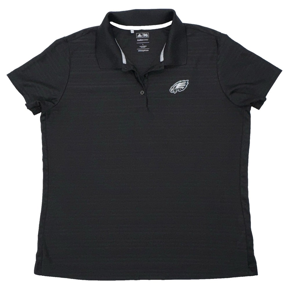 Adidas Climacool NFL Philly Eagles Women Sz L Black‎ Polo Shirt Embroidered Logo